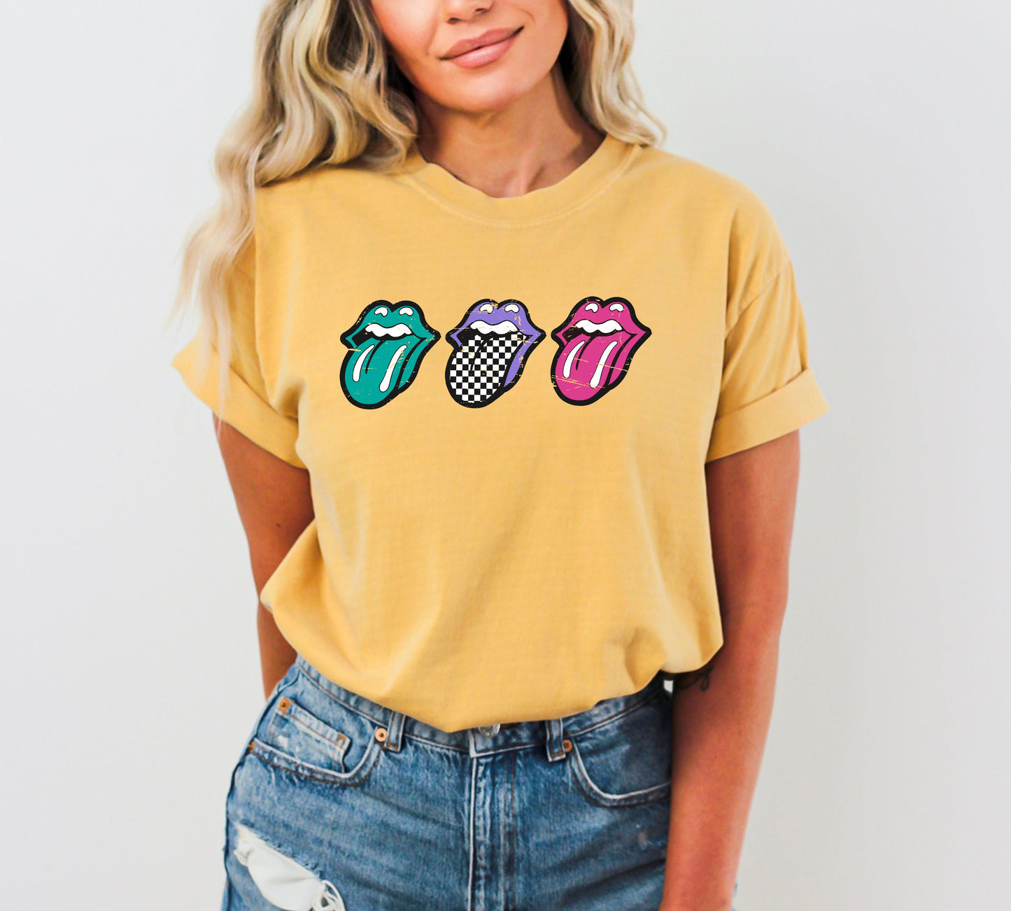 Checkered Rock Tongues, Retro Lips, Concert Tee, Classic Rock, Tshirt Comfort Colors T-Shirt