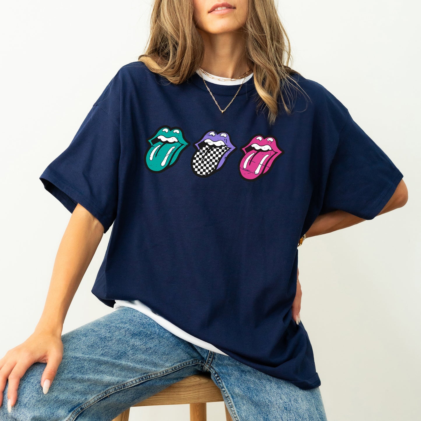 Checkered Rock Tongues, Retro Lips, Concert Tee, Classic Rock, Tshirt Comfort Colors T-Shirt