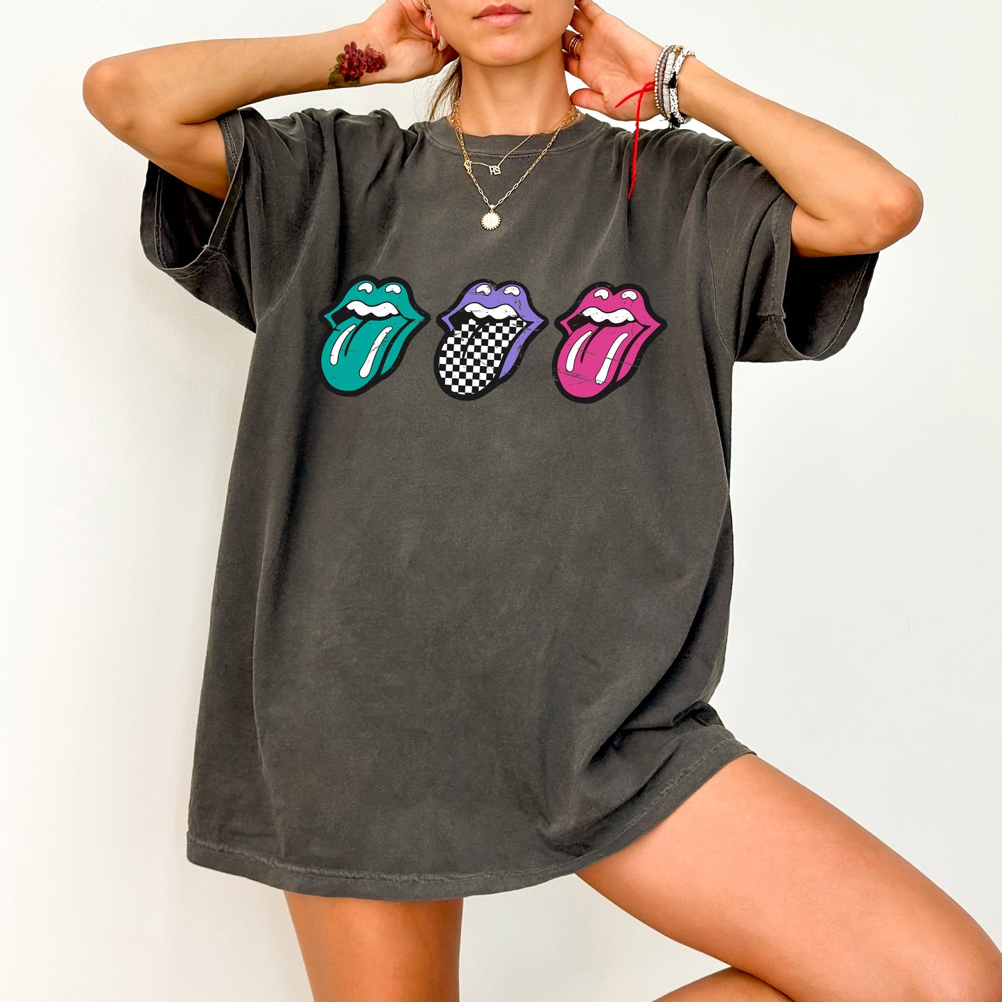 Checkered Rock Tongues, Retro Lips, Concert Tee, Classic Rock, Tshirt Comfort Colors T-Shirt