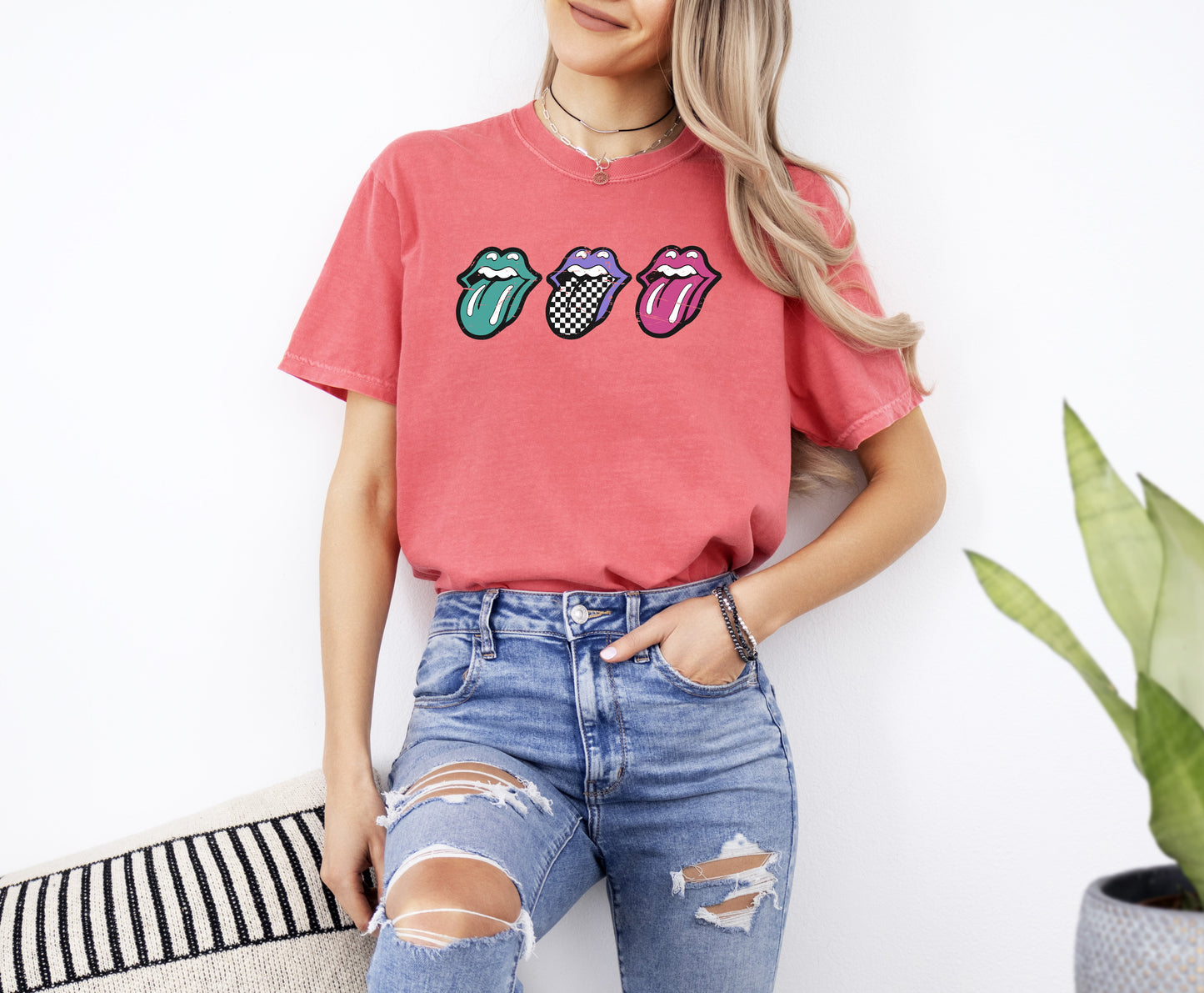 Checkered Rock Tongues, Retro Lips, Concert Tee, Classic Rock, Tshirt Comfort Colors T-Shirt