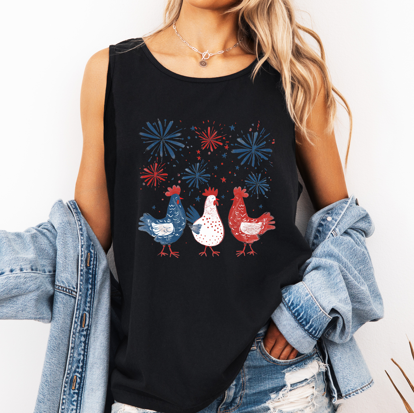 Chickens, Fourth of July, America, Patriotic, USA Comfort Colors Tank Top