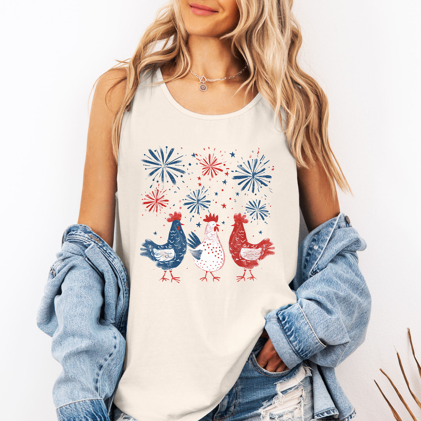 Chickens, Fourth of July, America, Patriotic, USA Comfort Colors Tank Top
