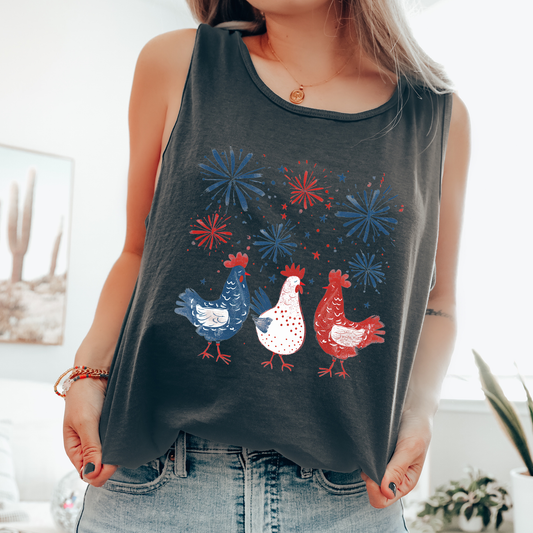 Chickens, Fourth of July, America, Patriotic, USA Comfort Colors Tank Top