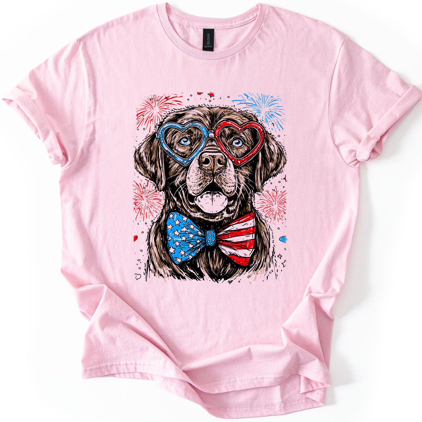Chocolate Labrador, Lab Patriotic Dog, USA, America, Pet Lover, 4th of July, Soft Style T-Shirt