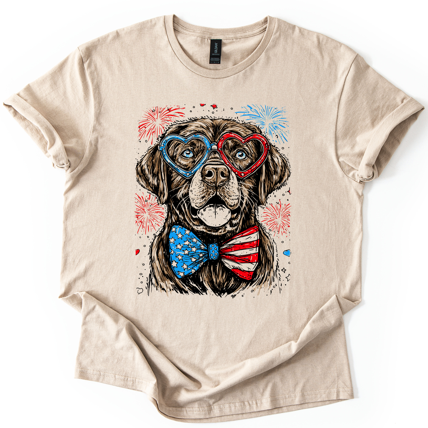 Chocolate Labrador, Lab Patriotic Dog, USA, America, Pet Lover, 4th of July, Soft Style T-Shirt