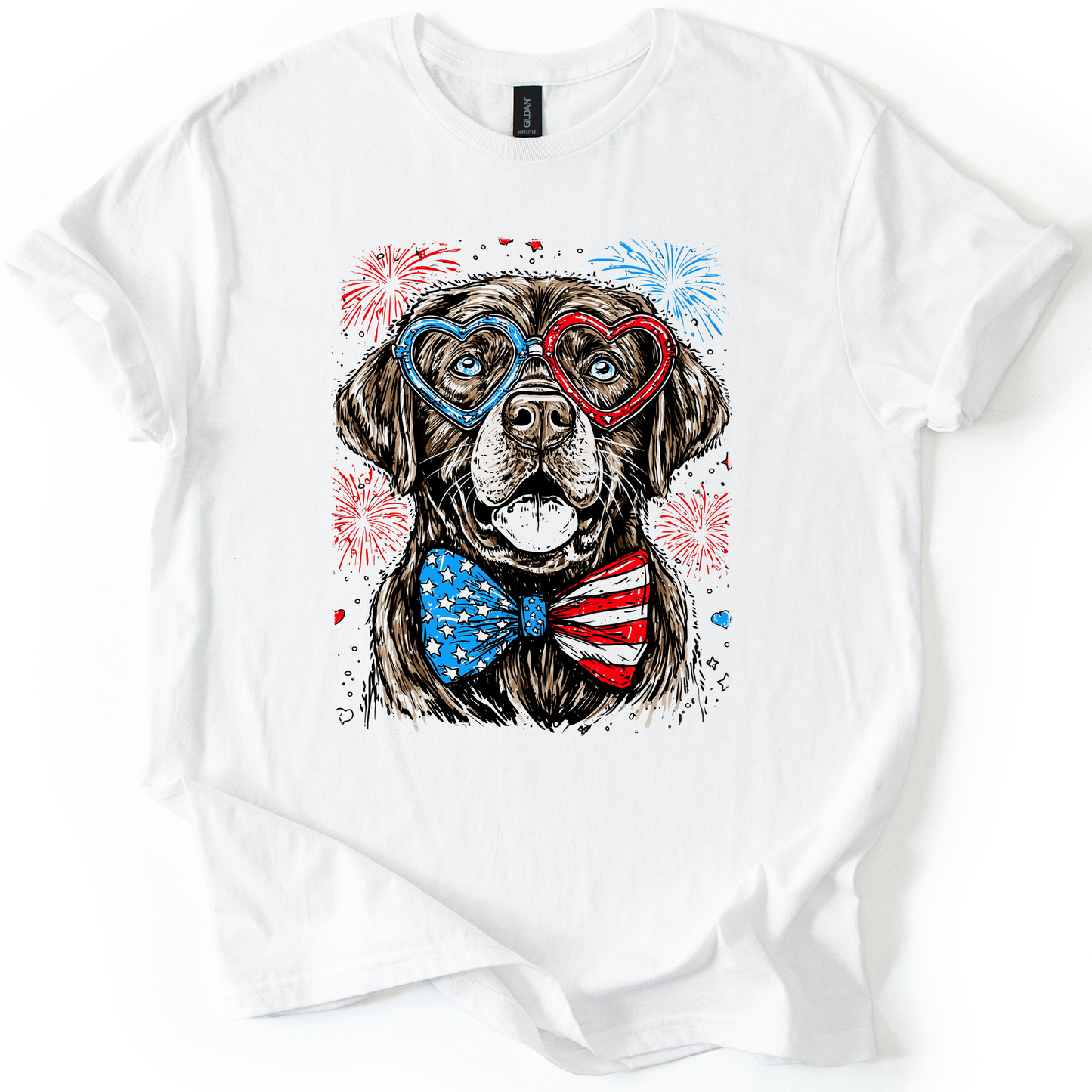 Chocolate Labrador, Lab Patriotic Dog, USA, America, Pet Lover, 4th of July, Soft Style T-Shirt