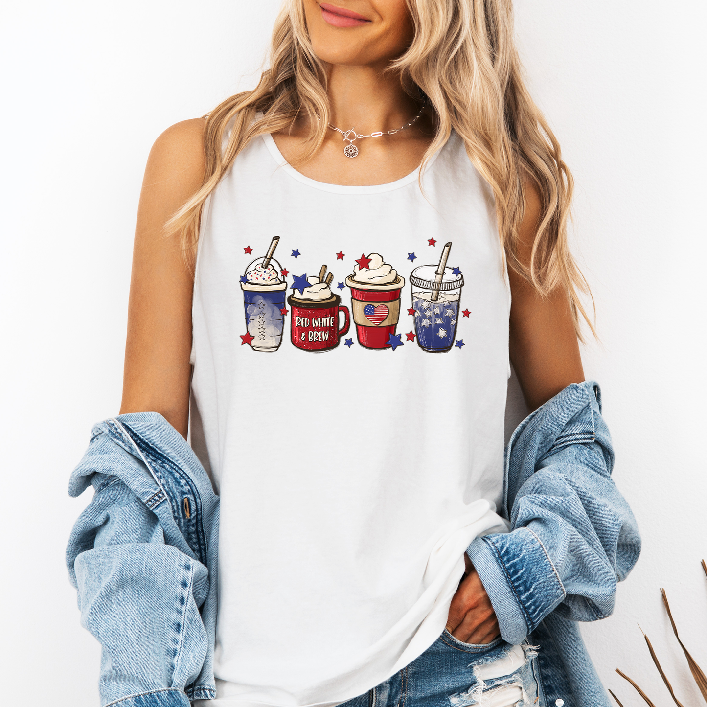 Coffee Drinks, Fourth of July, America, Patriotic, USA Comfort Colors Tank Top