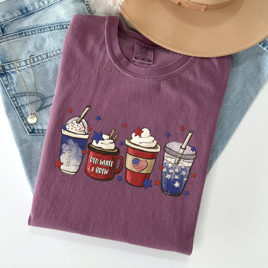 Coffee Lovers, America, Patriotic, 4th of July Tshirt Comfort Colors T-Shirt