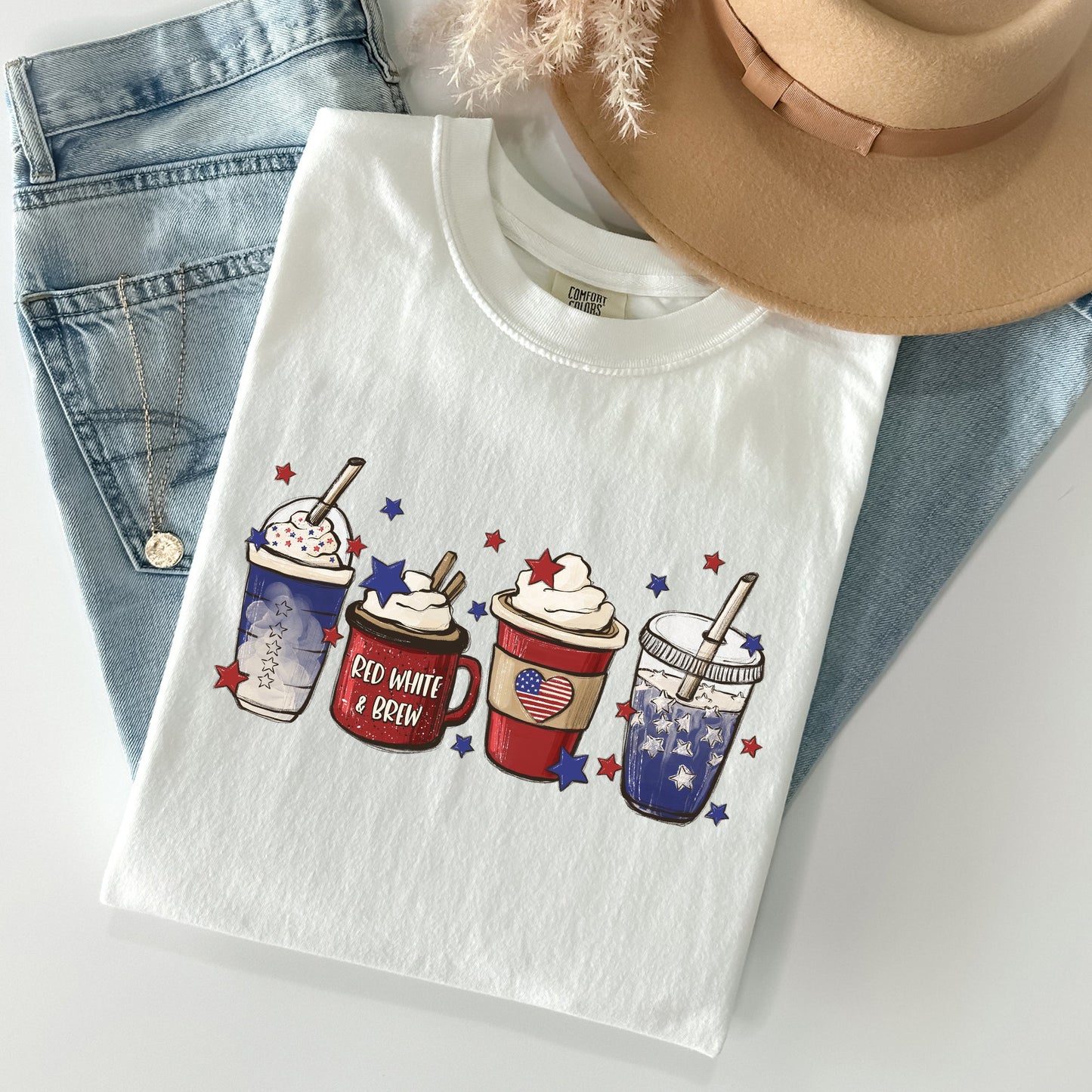 Coffee Lovers, America, Patriotic, 4th of July Tshirt Comfort Colors T-Shirt