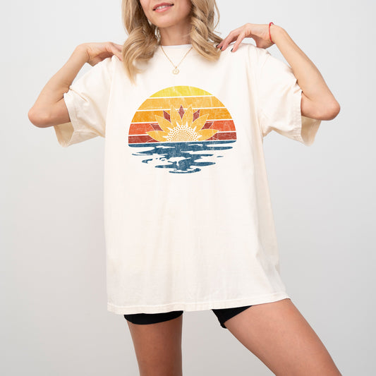 Colorful Beach Floral Sunset, Summer Vibes, California Dreaming, Vacation, Hot Girl Summer, Tshirt Comfort Colors T-Shirt