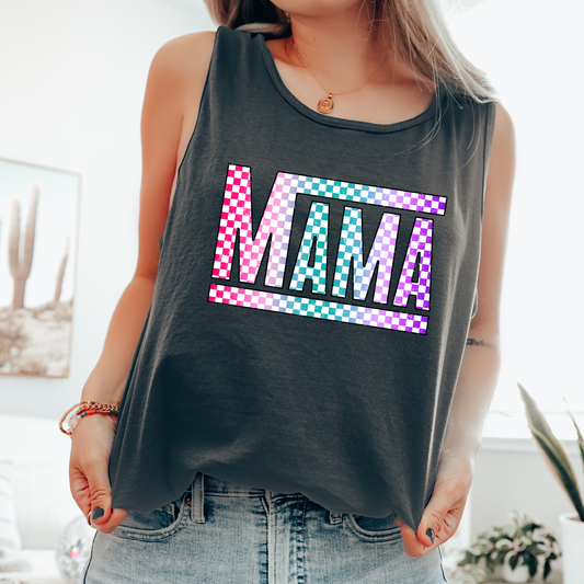 Colorful Checkered Mama, Retro, Vintage Comfort Colors Tank Top