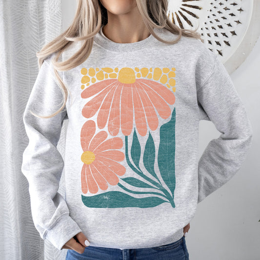 Colorful Daisies, Art Nouveau, Floral Design Sweatshirt