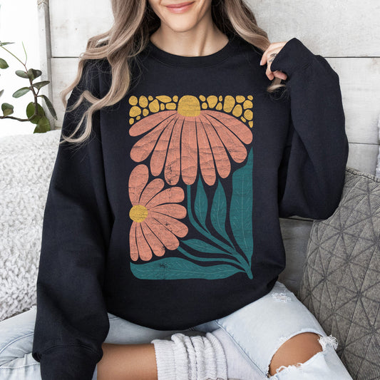 Colorful Daisies, Art Nouveau, Floral Design Sweatshirt