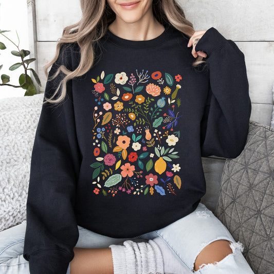 Colorful Delicate Floral Pattern, Leaves, Flowers Sweatshirt
