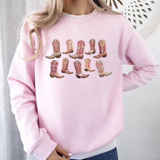 Colorful Pink Cowboy Boots, Western, Cowgirl, Sweatshirt