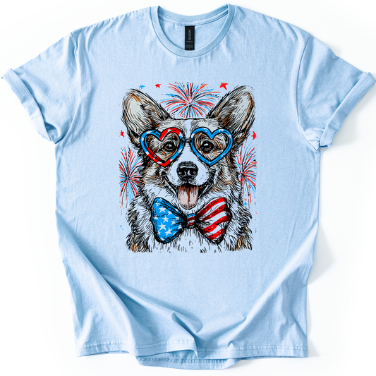 Corgi Patriotic Dog, USA, America, Pet Lover, 4th of July, Soft Style T-Shirt