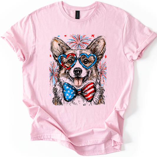 Corgi Patriotic Dog, USA, America, Pet Lover, 4th of July, Soft Style T-Shirt