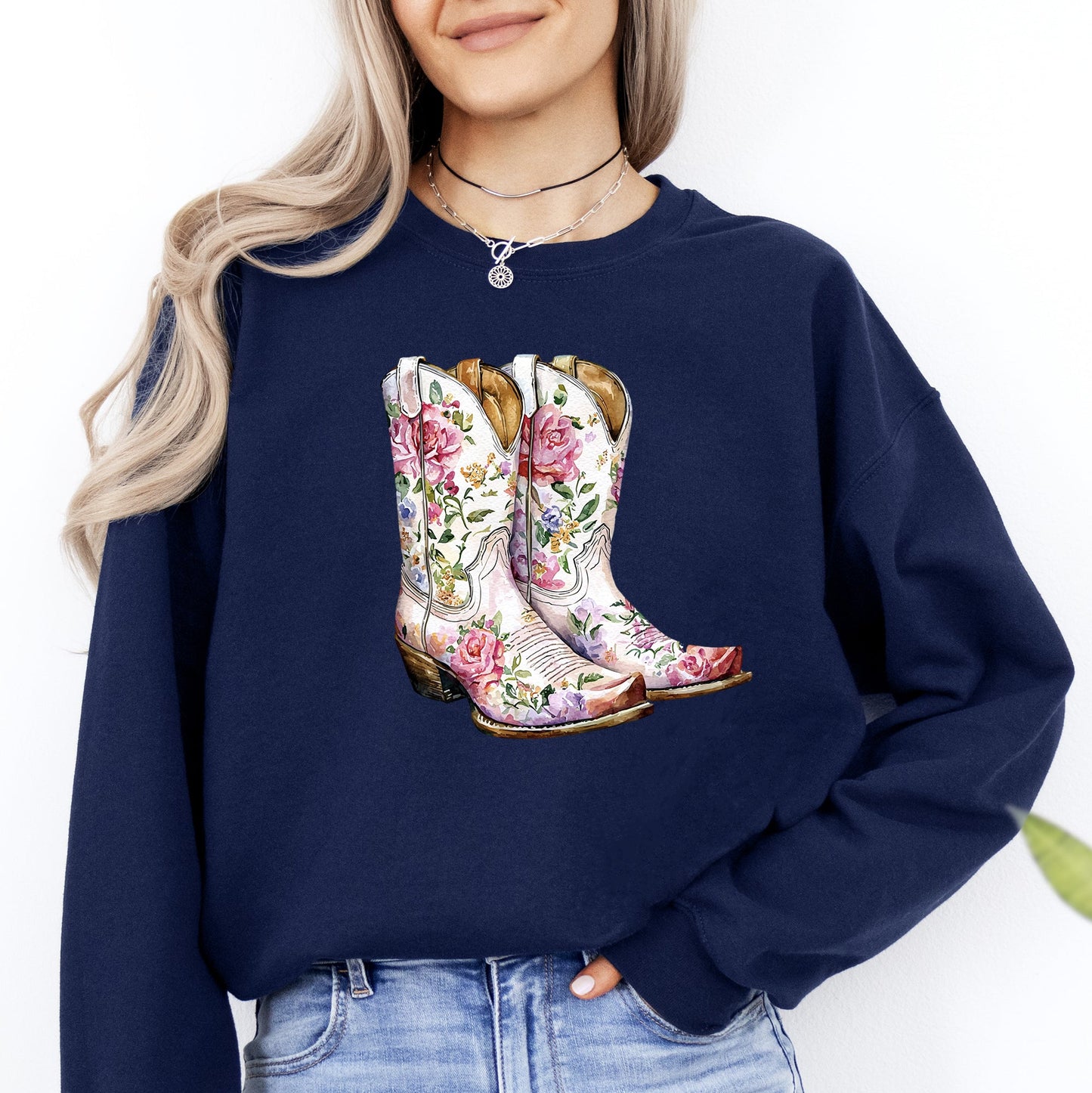 Cowgirl Boots, Pink, Floral, Colorful, Western, Country Sweatshirt