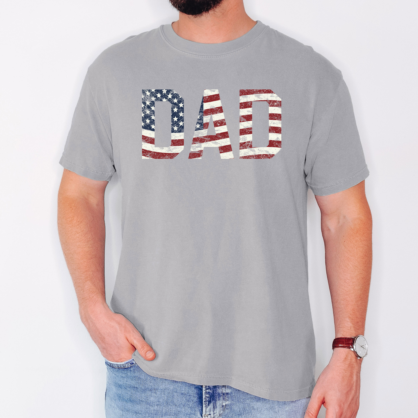Dad, Patriotic, American Flag, Stars Stripes, Father's Day, Fourth of July, USA, Comfort Colors T-Shirt