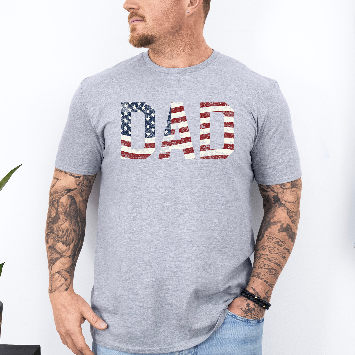 Dad, Patriotic, American Flag, Stars Stripes, Father's Day, Fourth of July, USA, Soft Style T-Shirt