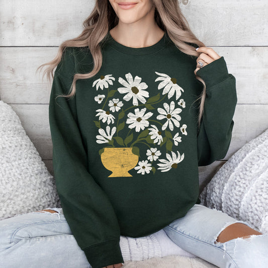 Daisies, Retro Floral Design Sweatshirt