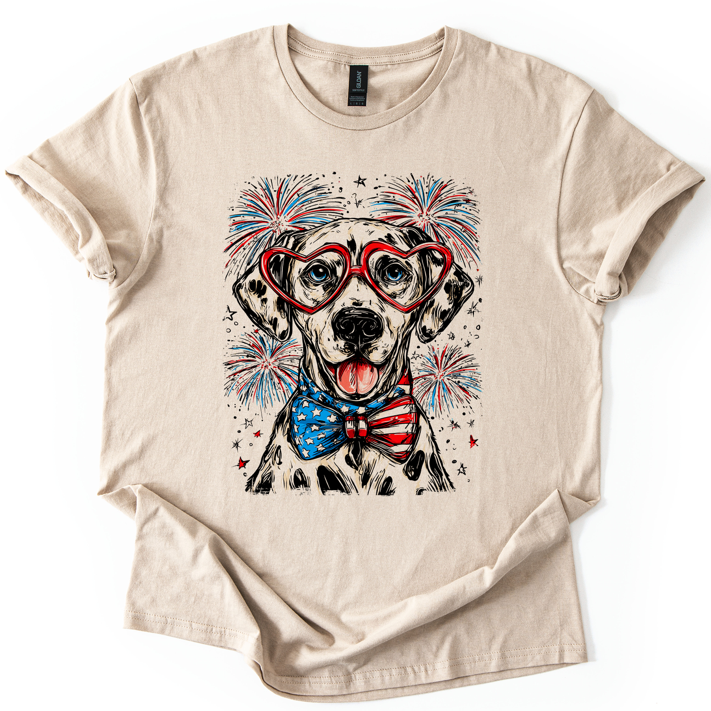 Dalmatian Patriotic Dog, USA, America, Pet Lover, 4th of July, Soft Style T-Shirt