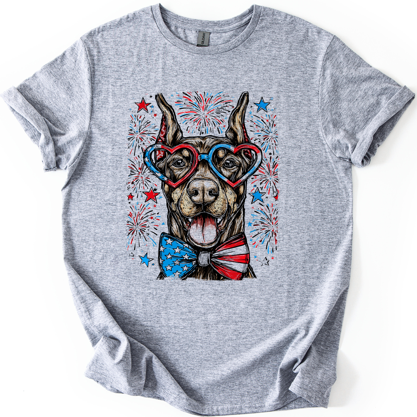 Doberman Patriotic Dog, USA, America, Pet Lover, 4th of July, Soft Style T-Shirt