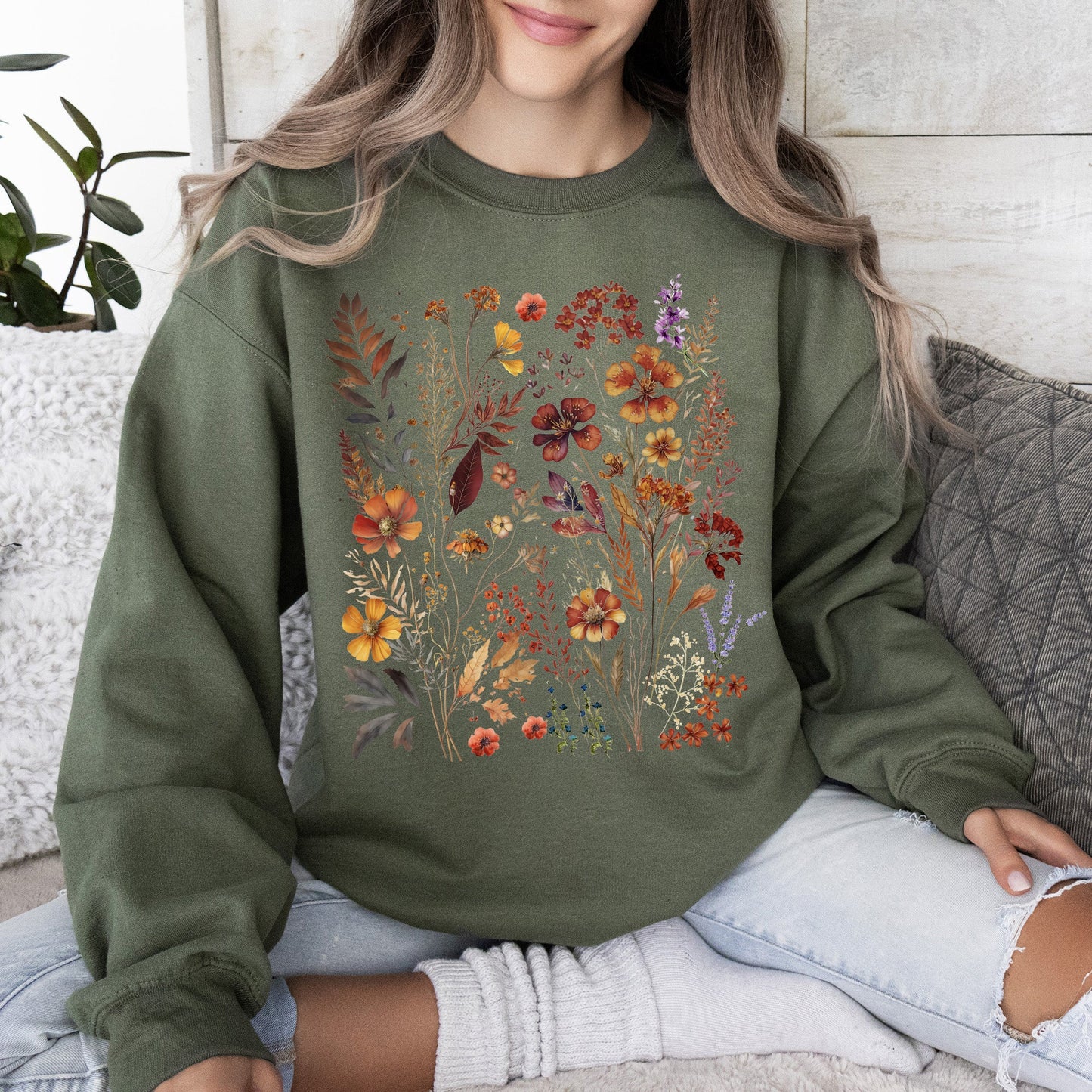 Dried Wildflowers, Nature, Meadow, Floral, Leaves Sweatshirt