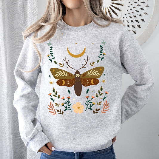Enchanted Moth Garden, Floral Print Sweatshirt