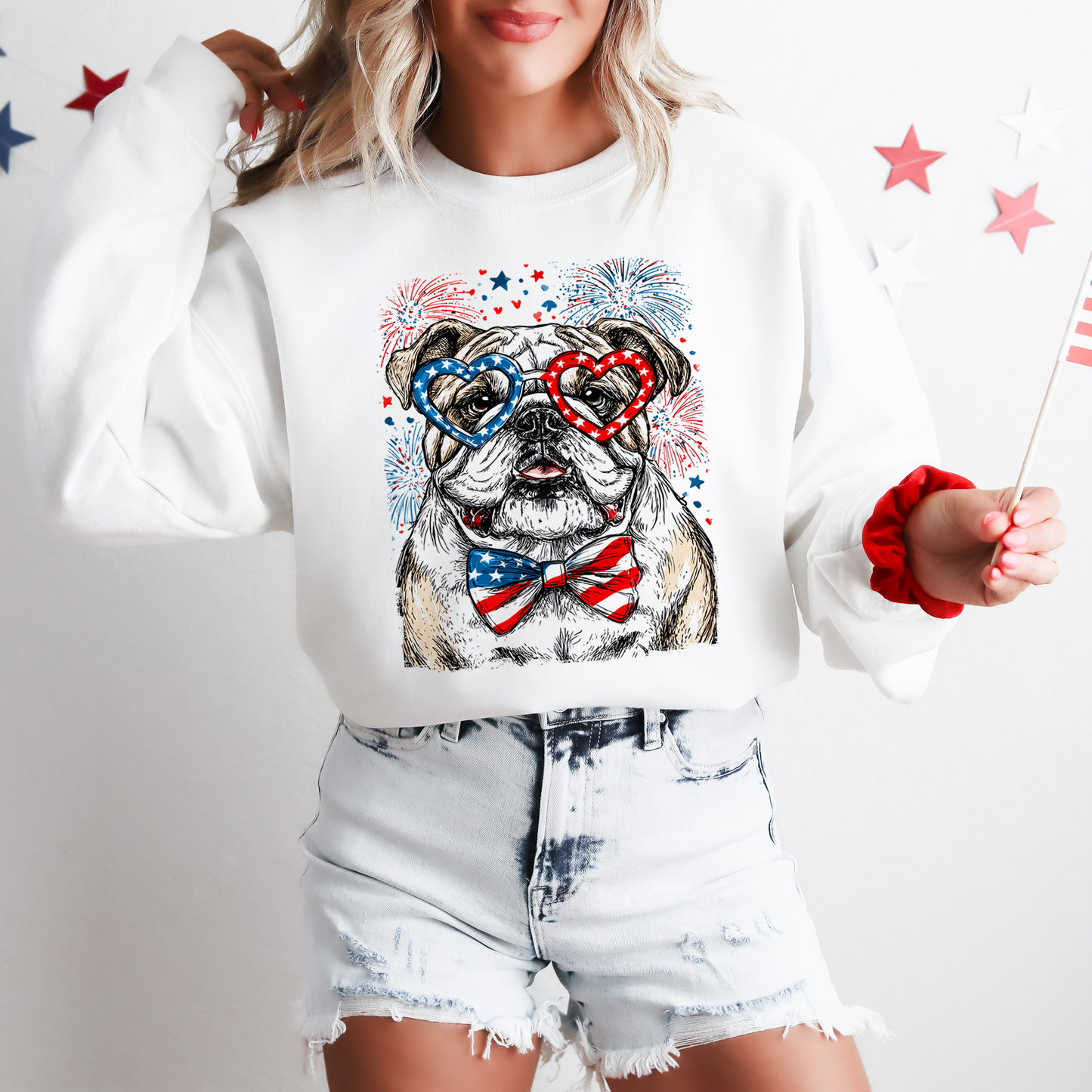 English Bulldog Patriotic Dog, USA, America, Pet Lover, 4th of July Sweatshirt