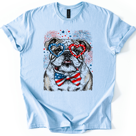 English Bulldog Patriotic Dog, USA, America, Pet Lover, 4th of July, Soft Style T-Shirt