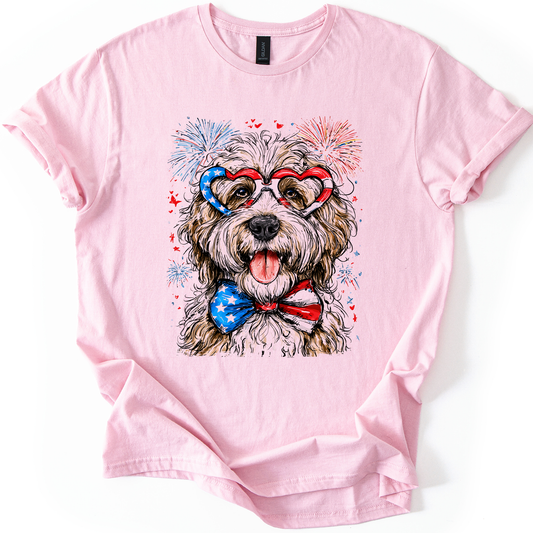 English Sheepdog Patriotic Dog, USA, America, Pet Lover, 4th of July, Soft Style T-Shirt