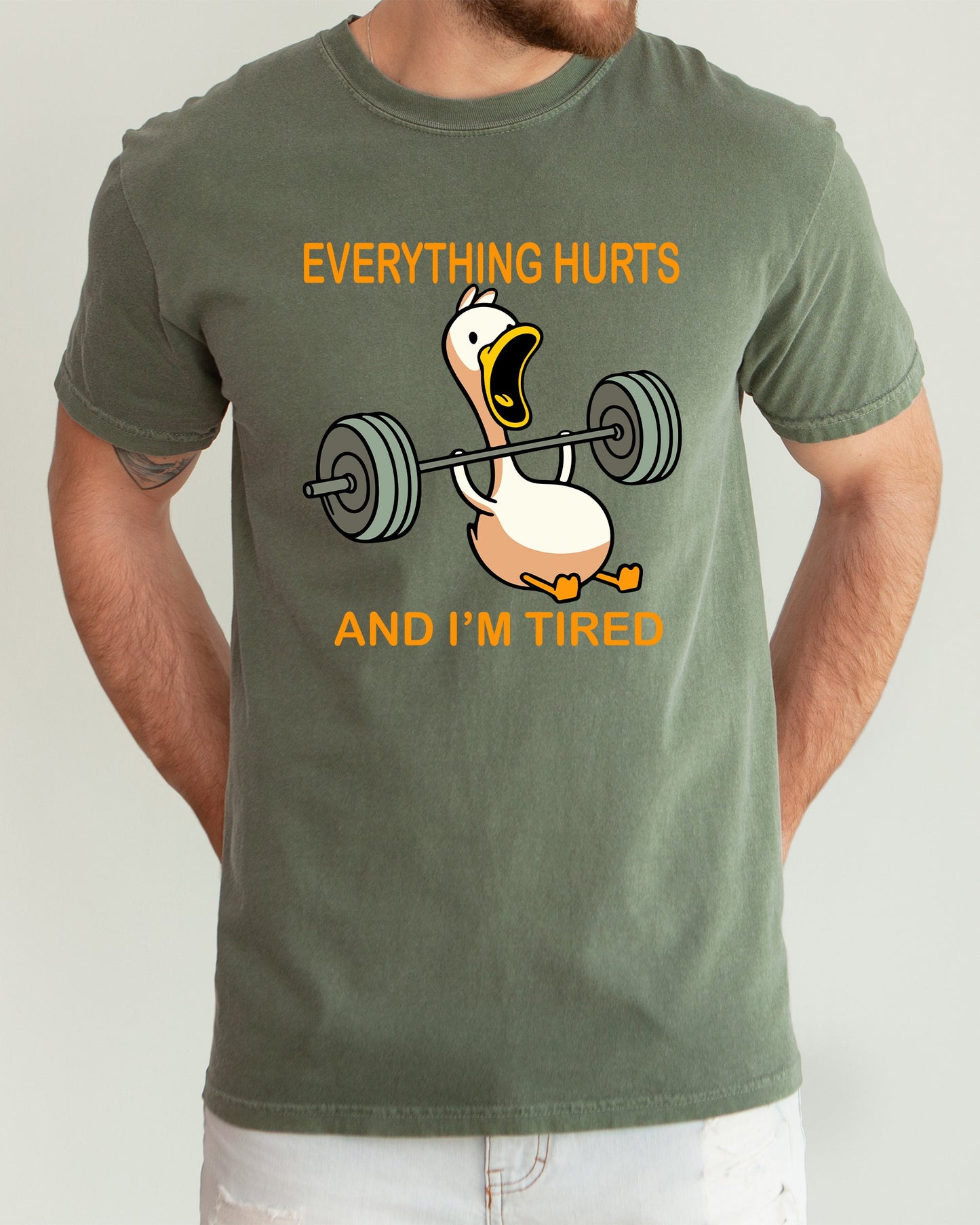 Everything Hurts and I'm Tired, Funny Duck, Gym Life, Exercise, Lifting, Aesthetic, Meme, Trendy Shirt Comfort Colors T-Shirt