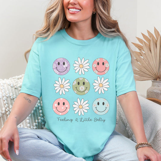 Feeling A Little Salty, Flowers, Retro Smiley, Comfort Colors T-Shirt
