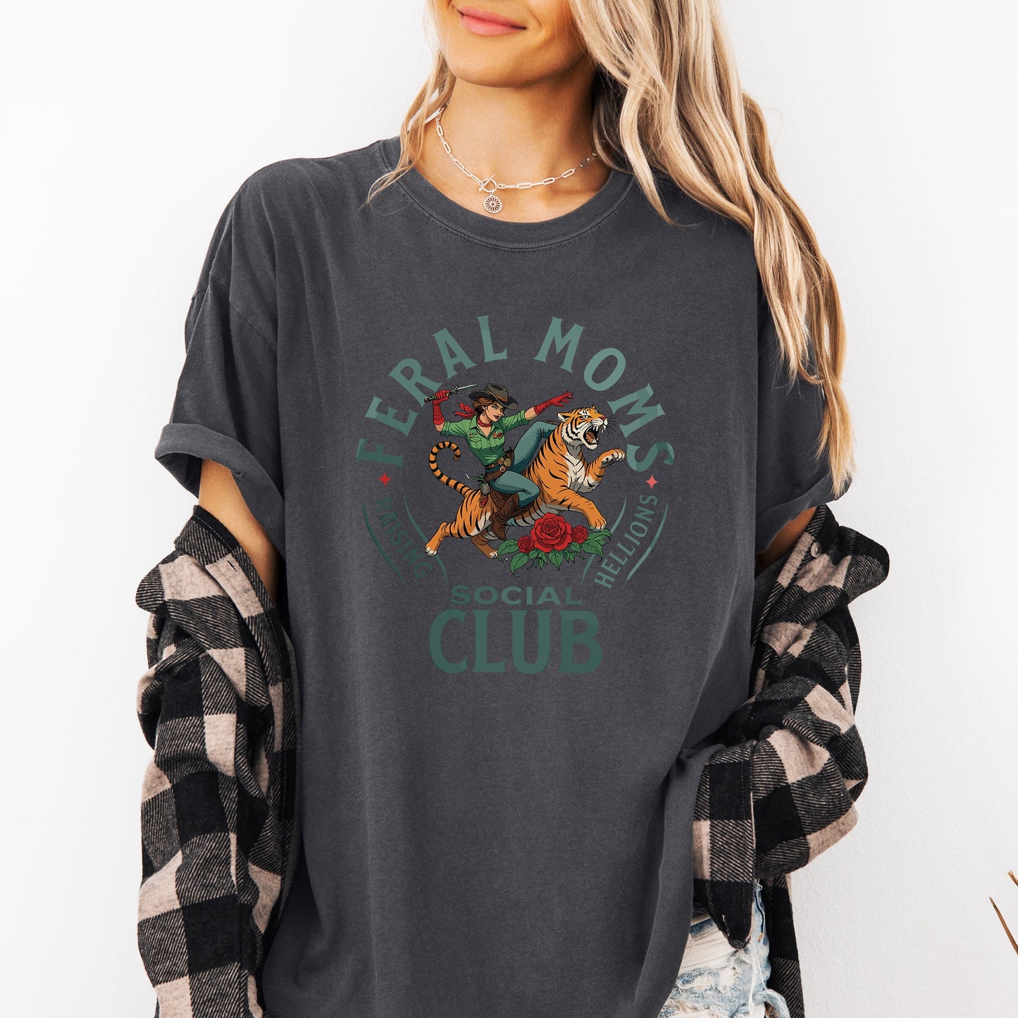 Feral Mom's Social Club, Raising Hellions, Funny, Tiger, Mother's Day Tshirt Comfort Colors T-Shirt