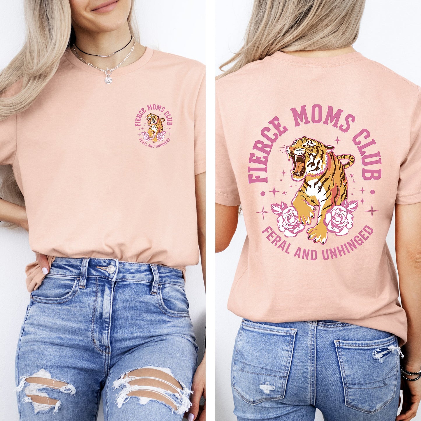 Feral Moms Club, Tiger, Front and Back, Mother's Day Tshirt Comfort Colors T-Shirt