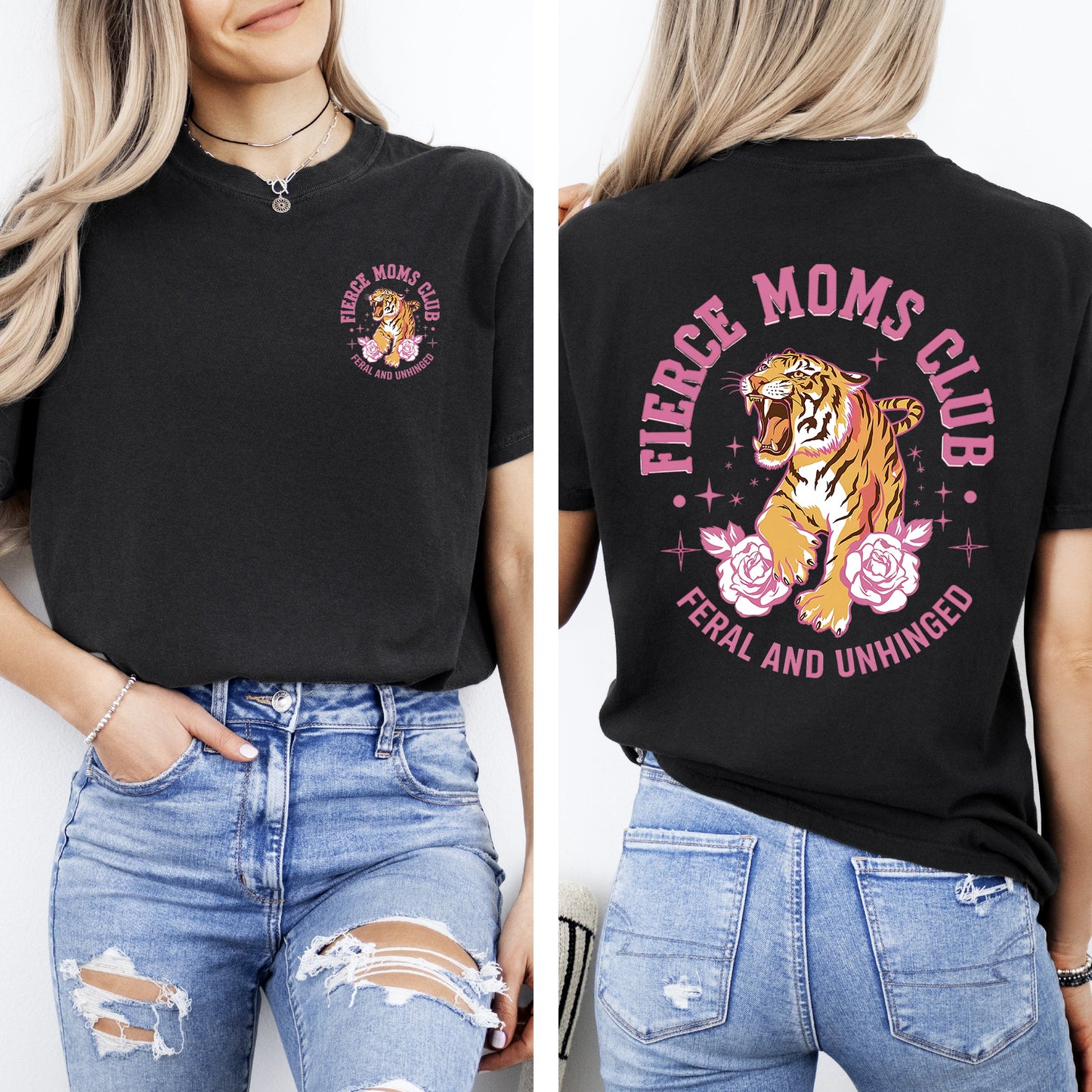Feral Moms Club, Tiger, Front and Back, Mother's Day Tshirt Comfort Colors T-Shirt