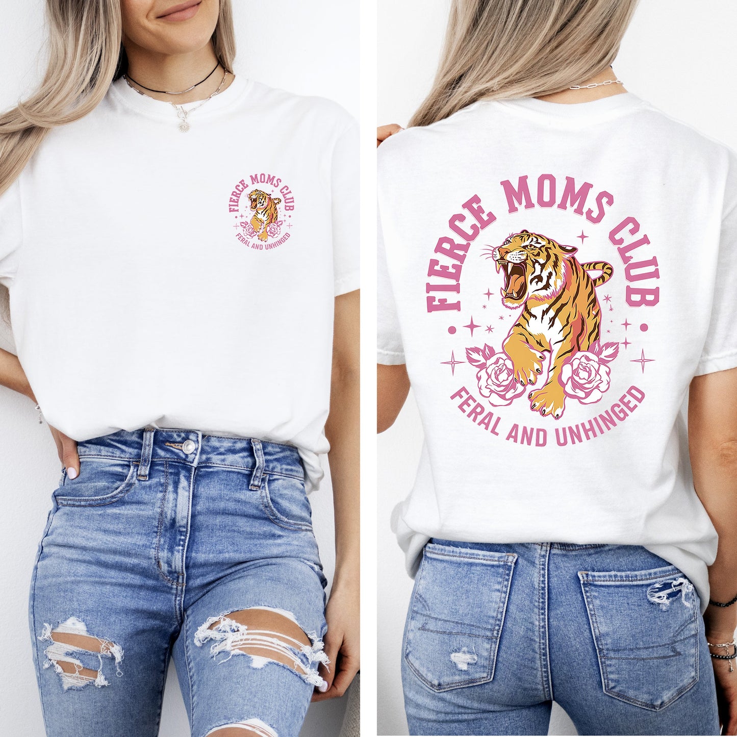 Feral Moms Club, Tiger, Front and Back, Mother's Day Tshirt Comfort Colors T-Shirt