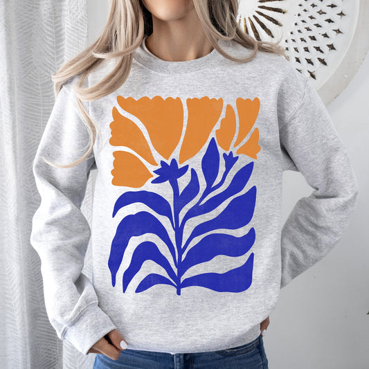 Floral Design, Flowers, Bold Blues And Oranges Sweatshirt