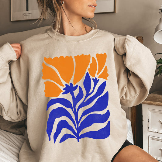 Floral Design, Flowers, Bold Blues And Oranges Sweatshirt