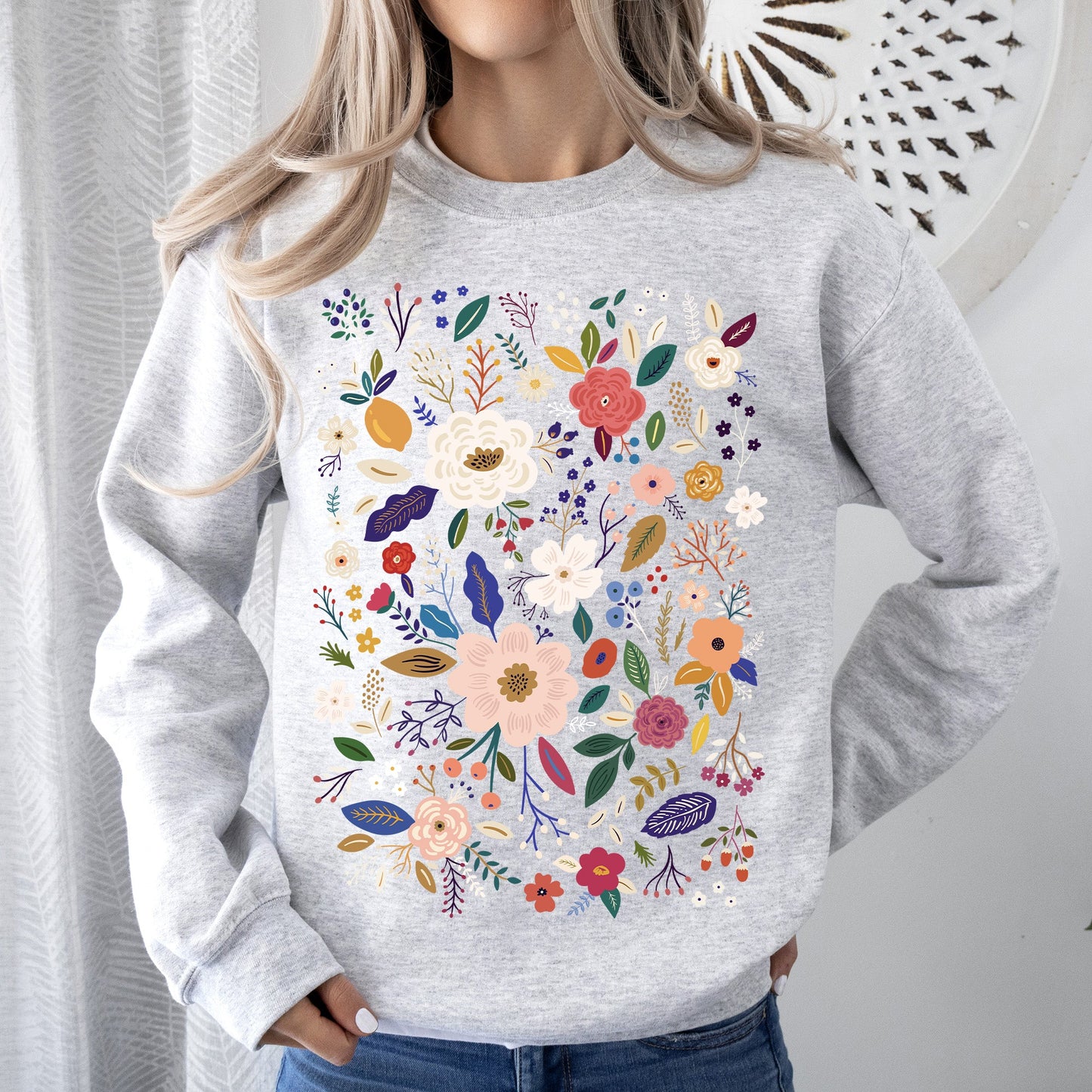 Flower Field, Whimsical Colorful Floral Sweatshirt
