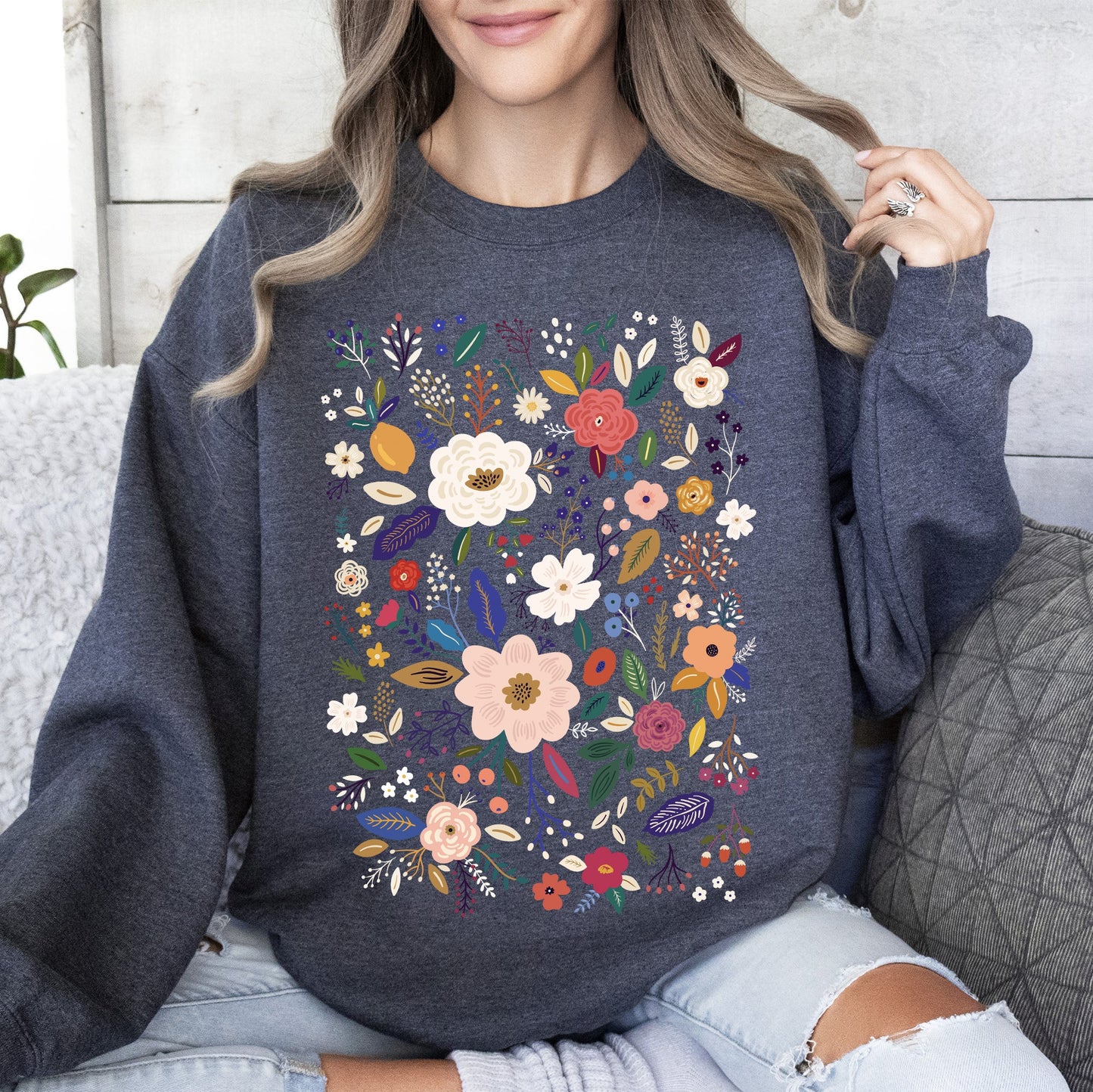 Flower Field, Whimsical Colorful Floral Sweatshirt
