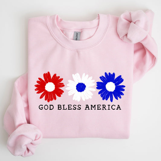 Flowers, God Bless America, Red White Blue, Sweatshirt