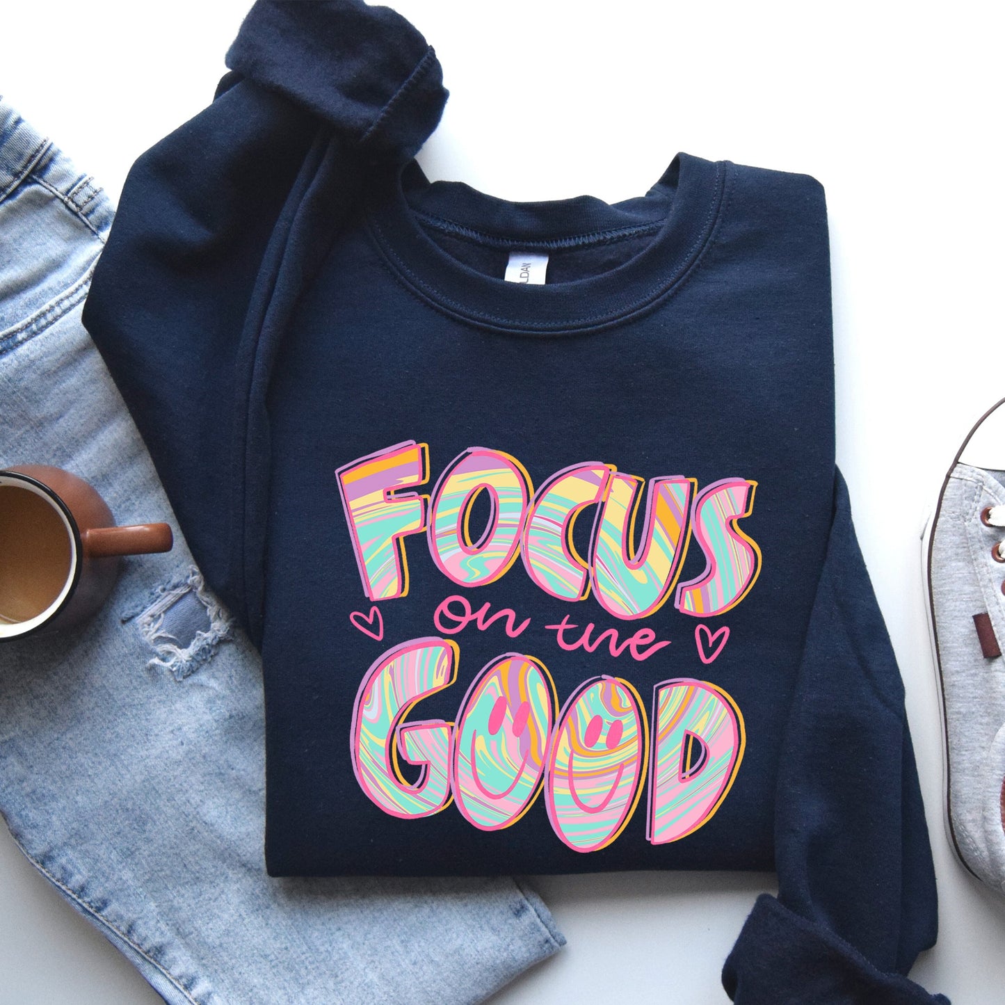 Focus On The Good, Retro, Groovy, Positivity, Mental Health Sweatshirt