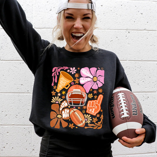 Football, Floral, Girly, Sports, Game Day, Big Game, Touchdown, Tailgate Party Sweatshirt