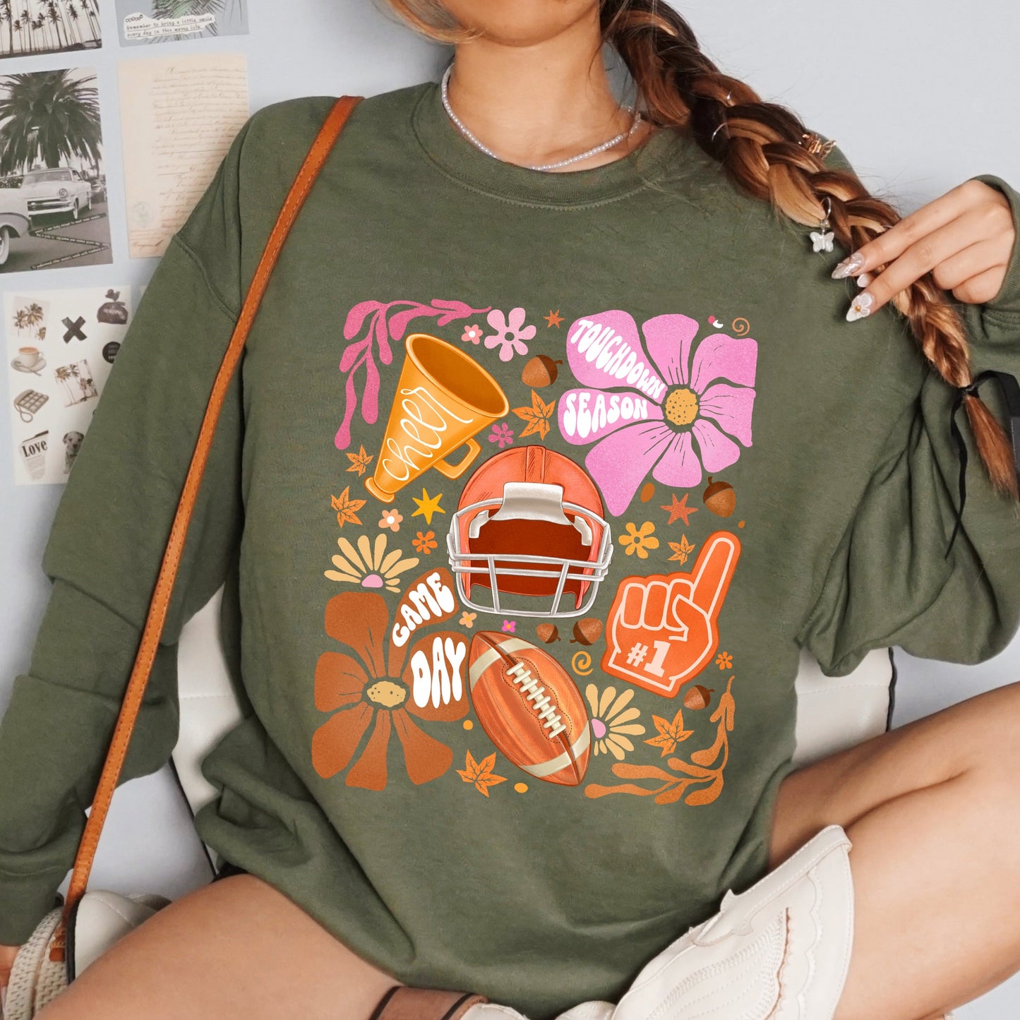 Football, Floral, Girly, Sports, Game Day, Big Game, Touchdown, Tailgate Party Sweatshirt
