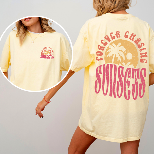 Forever Chasing Sunsets, Palm Trees, Beach, Summer, Comfort Colors T-Shirt