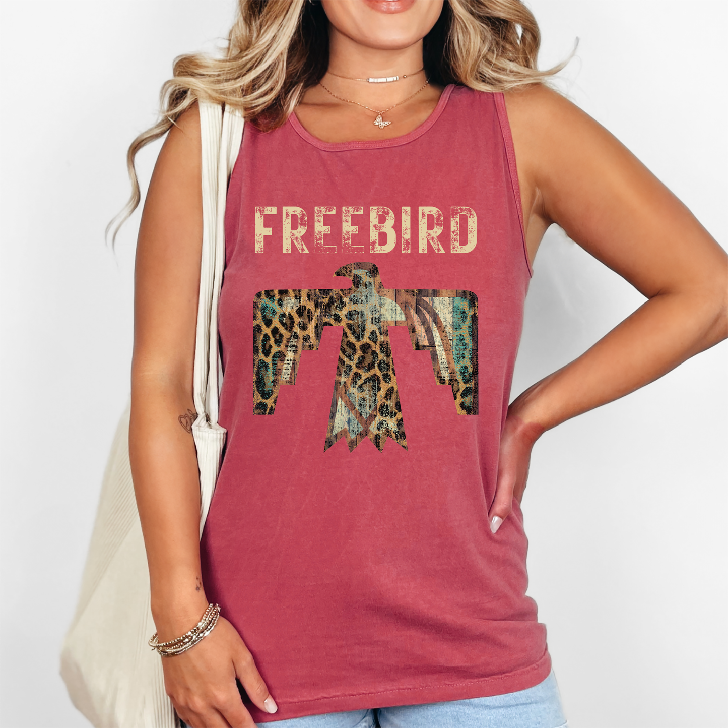 Free Bird, Thunderbird, Music, Leopard Print Comfort Colors Tank Top