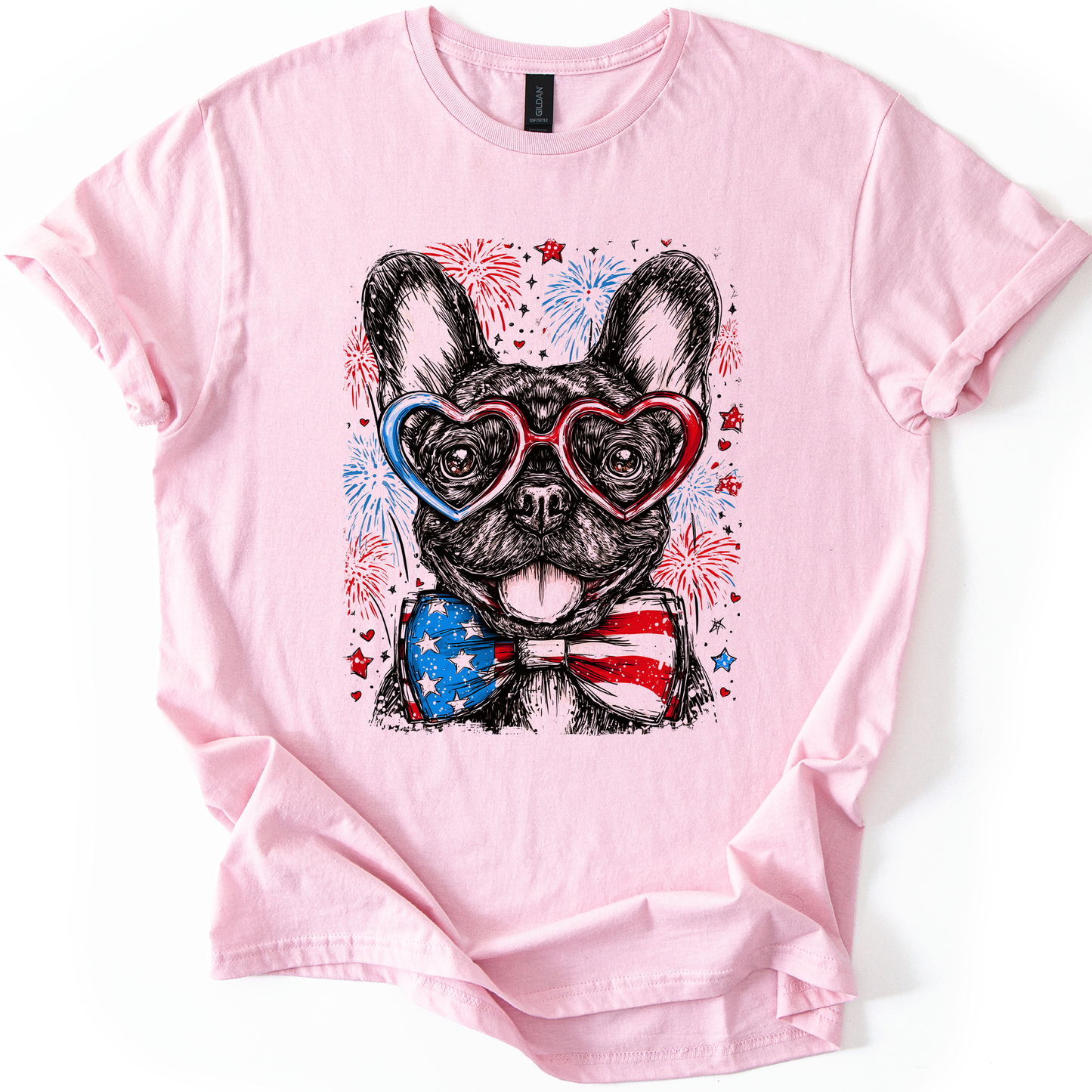 French Bulldog, Frenchie Patriotic Dog, USA, America, Pet Lover, 4th of July, Soft Style T-Shirt