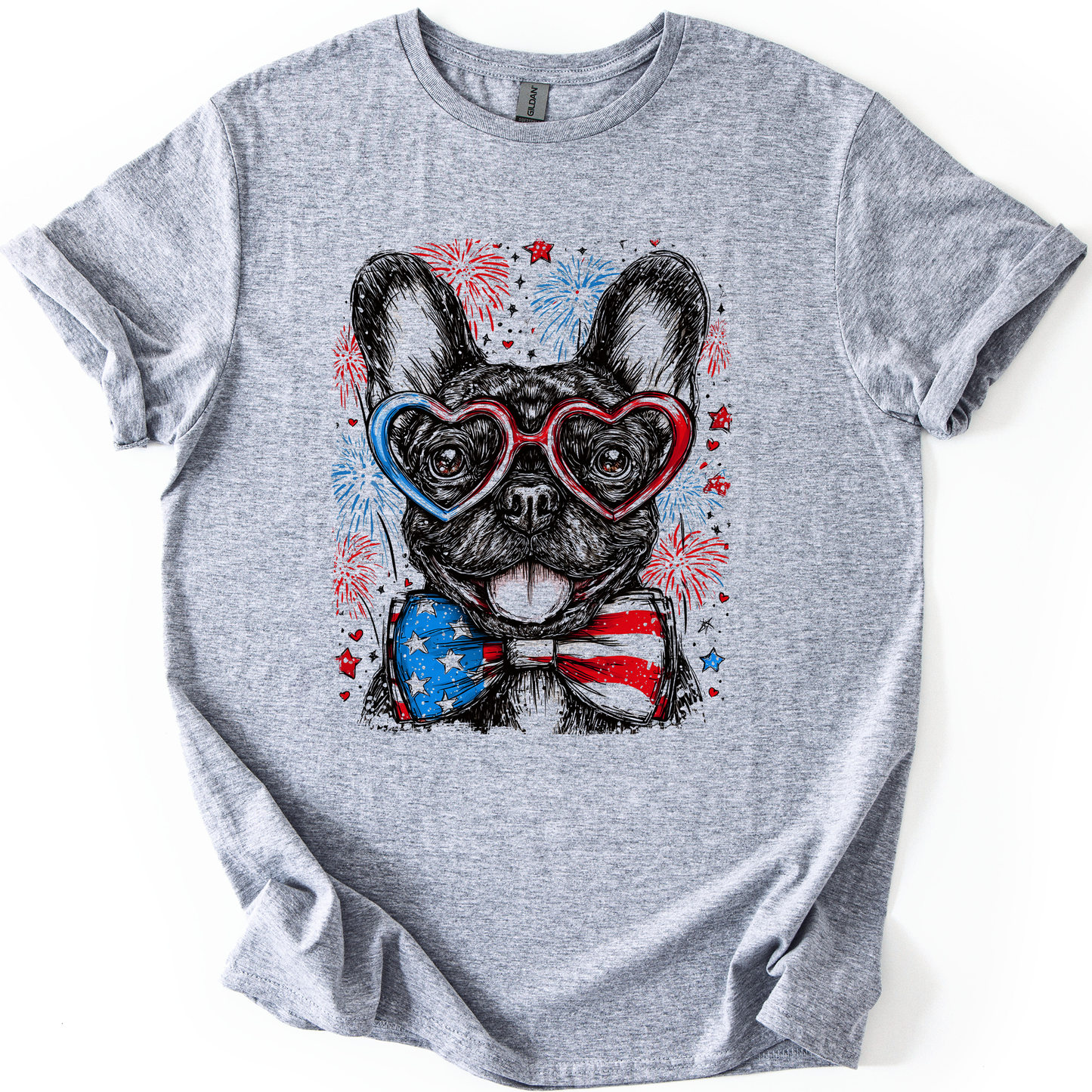 French Bulldog, Frenchie Patriotic Dog, USA, America, Pet Lover, 4th of July, Soft Style T-Shirt